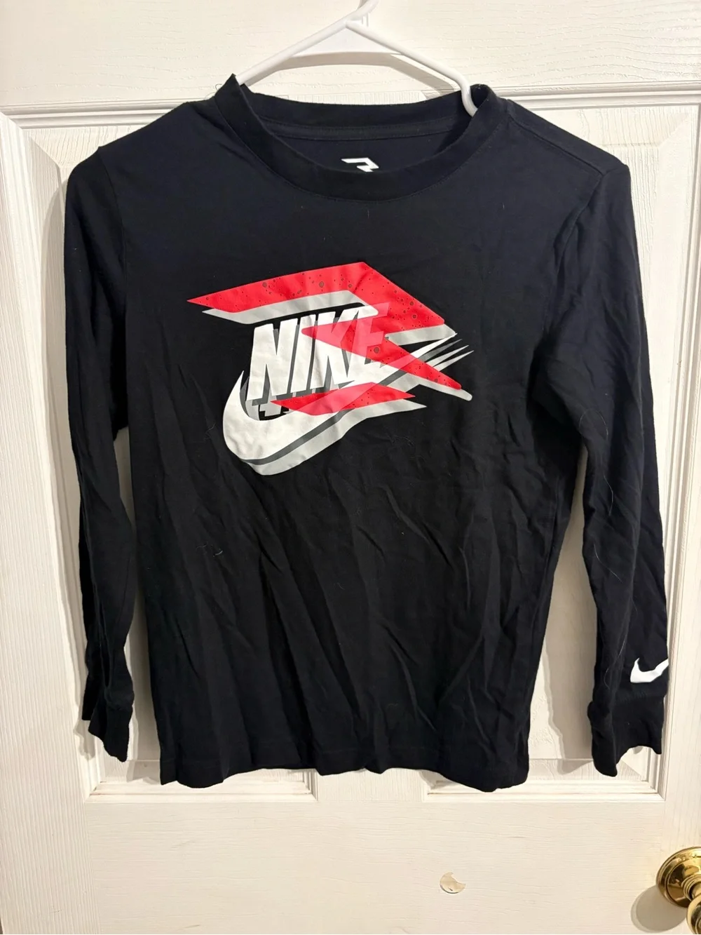 Nike Black Long-Sleeve Tee with Red & White Graphic Logo